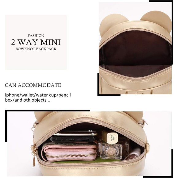 Bowknot Polka Dot Mini Backpack And Convertible Shoulder Bag Purse for Women - Picture 4 of 7